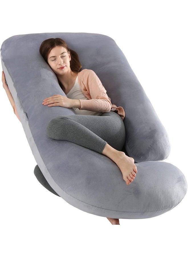 Elover Pregnancy Must Haves Pregnancy Pillow U-Shaped Full Body Maternity Support Pillow for Pregnant Women with Replaceable and Washable Velvet Cover Size 57" (Dark Gray, Velvet) - Image 1